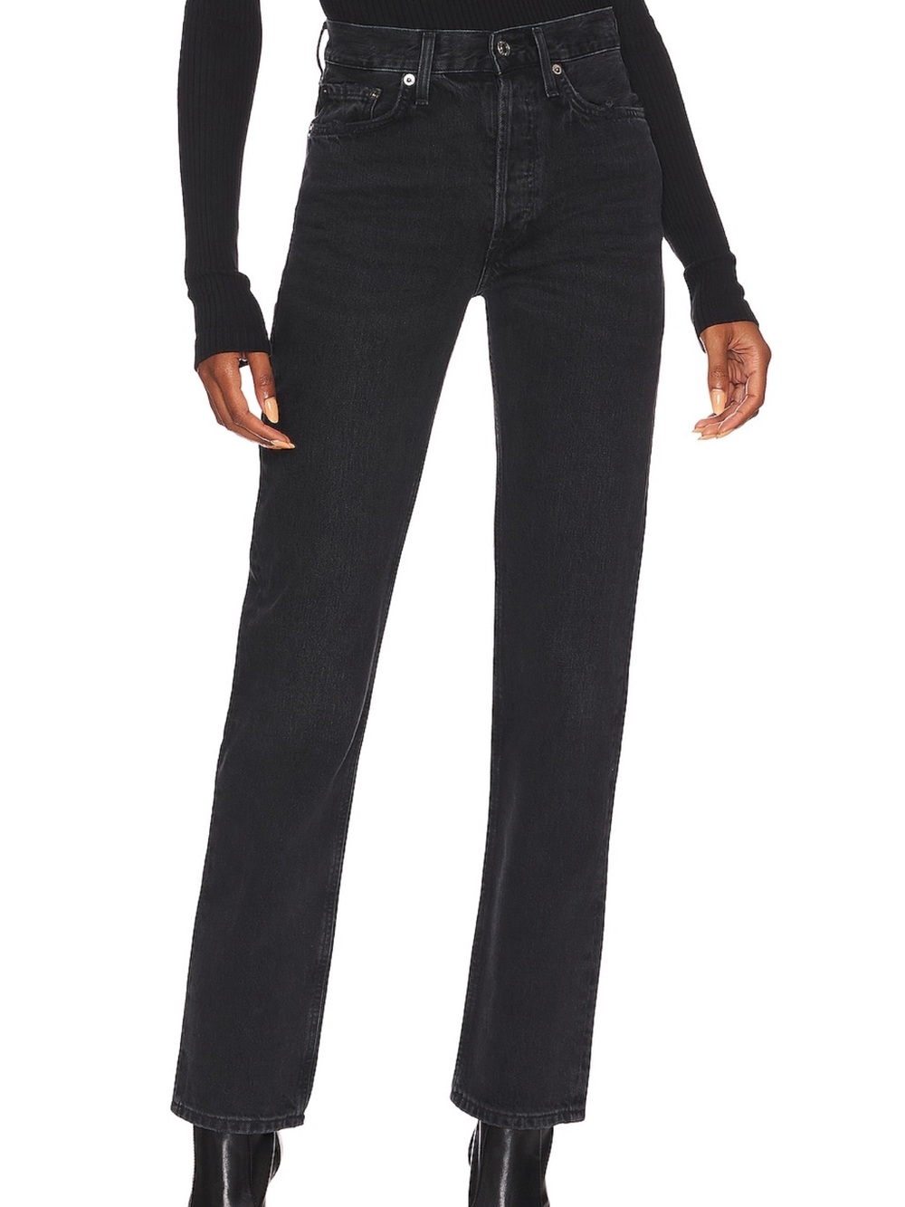 Agolde Lana Black Mid-Rise Straight Leg Jeans